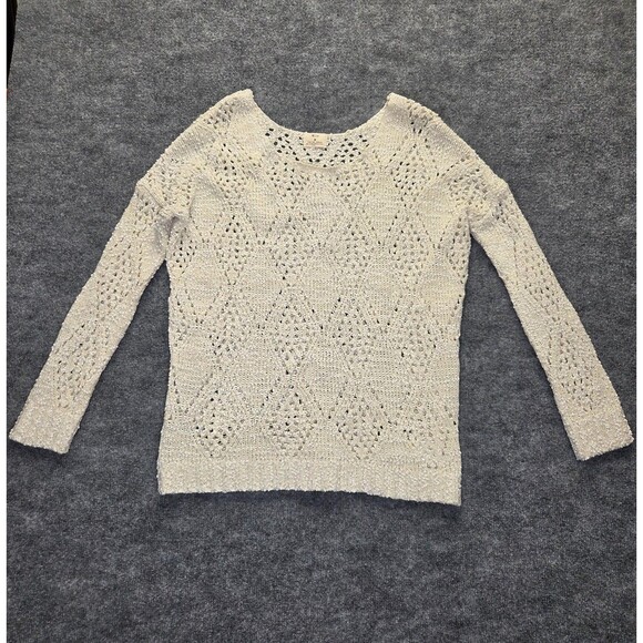 Pins and Needles Sweater Women Medium Ivory Crochet Open Knit Pointelle Pullover - Picture 1 of 9